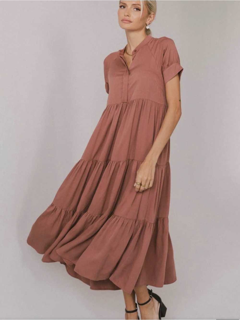 bohme Amanda Rust Tiered Midi Dress